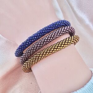 Lot of Three Lily and Laura Handcrafted Nepal Glass Seed Bead Roll On Bracelets